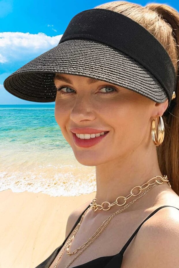 قبعة نسائية من القش للصيف وقاية من الشمس قابلة للتعديل للشاطئ