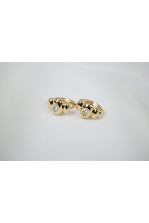 Kp328 Oval Stone Detail Gold Hoop Earrings (Diameter 12 mm)
