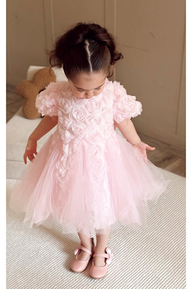 Special Series Rose Appliqued Princess Dress Pink