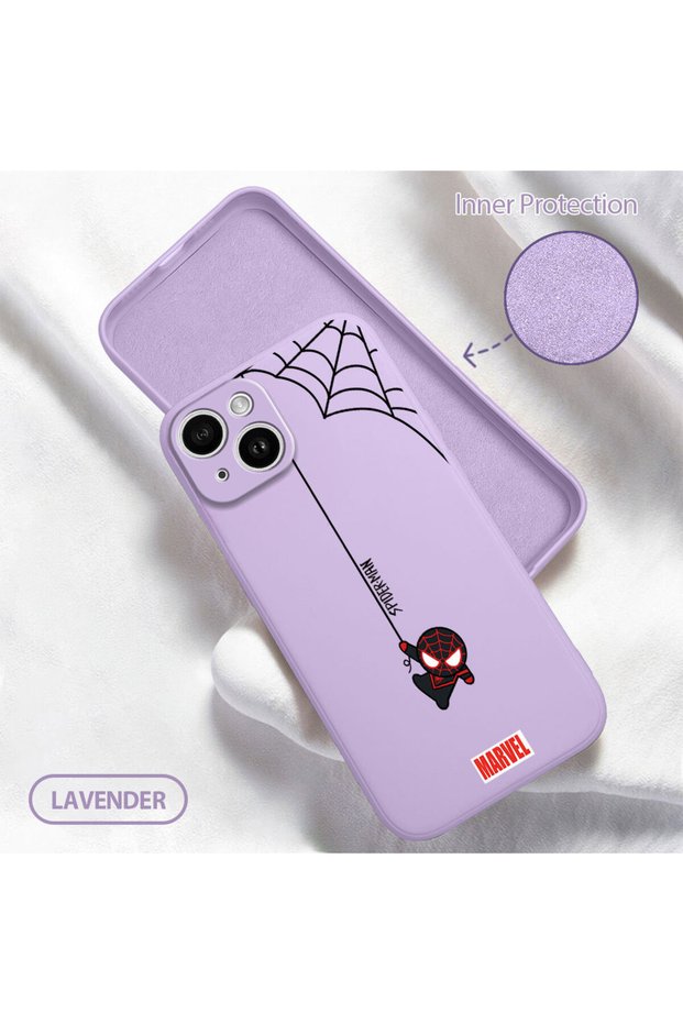 iPhone 14 Compatible Soft Silicone Phone Case with Velvet Inside and Camera Protection Spiderman Pattern