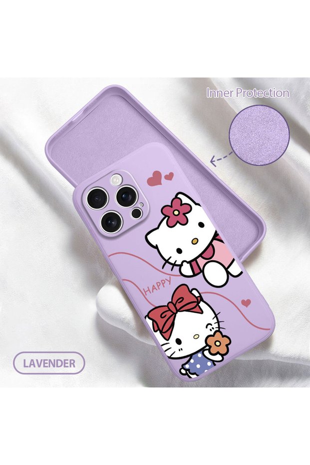 iPhone 16 Pro Compatible Soft Silicone Phone Case with Velvet Camera Protections Kitty Pattern