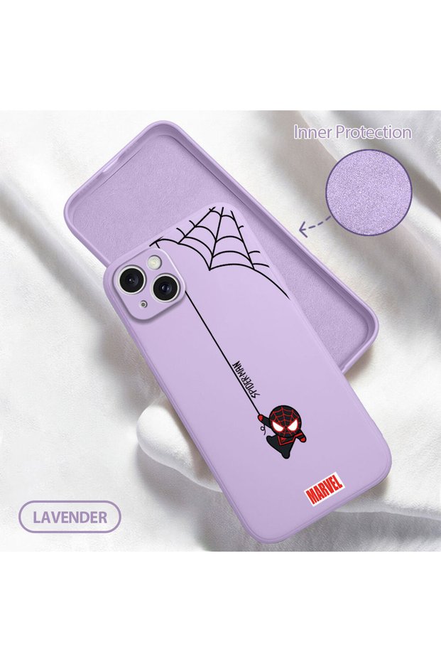 iPhone 15 Plus Compatible Soft Silicone Phone Case with Velvet Inside and Camera Protection Spiderman Pattern