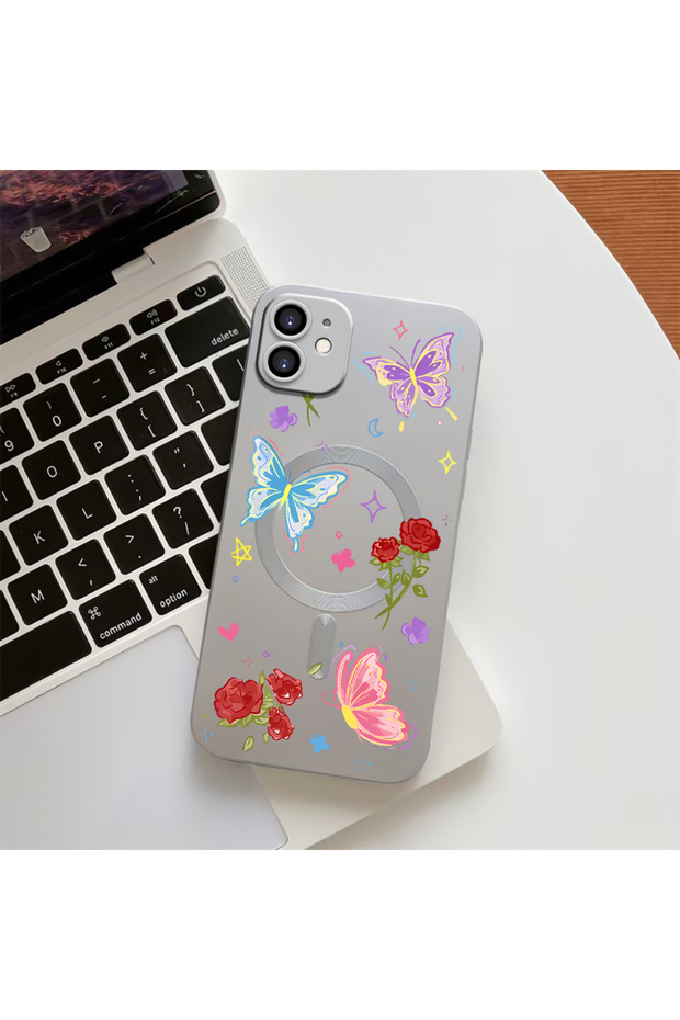 iPhone 11 Compatible Transparent Magsafe Wireless Soft Silicone Phone Case Butterfly Pattern