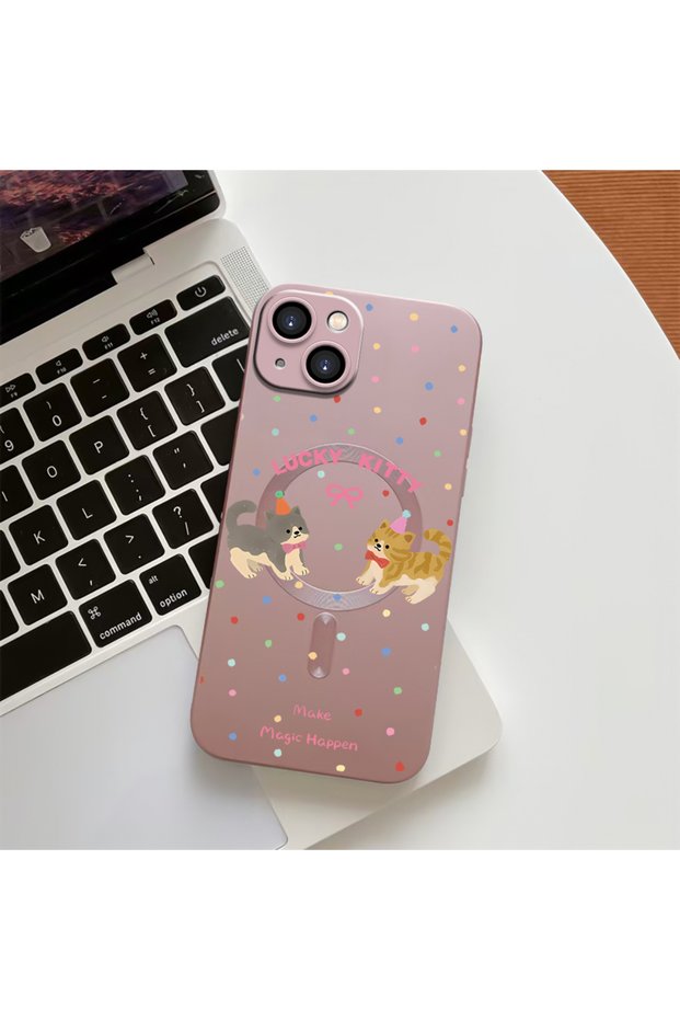 iPhone 13 Compatible Transparent Magsafe Wireless Soft Silicone Phone Case Cute Cat Pattern