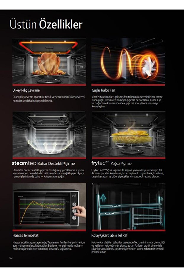 MF 5010 B 50 Lt Beyaz Buhar Destekli Mini Fırın - 5