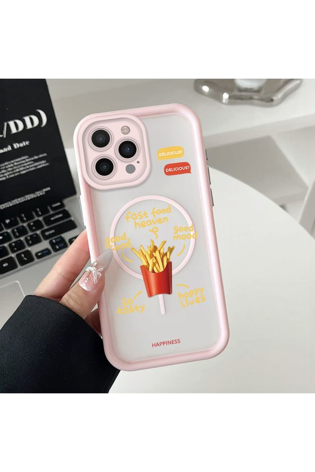 iPhone 16 Pro Max Compatible Transparent Magsafe Wireless Corner Silicone Phone Case Fries