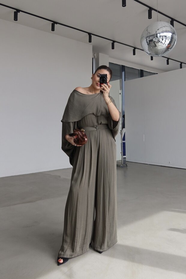 Asymmetrical Cut Oversized Blouse Trouser Set