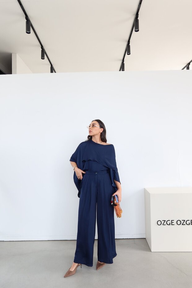 Asymmetrical Cut Oversized Blouse Trouser Set