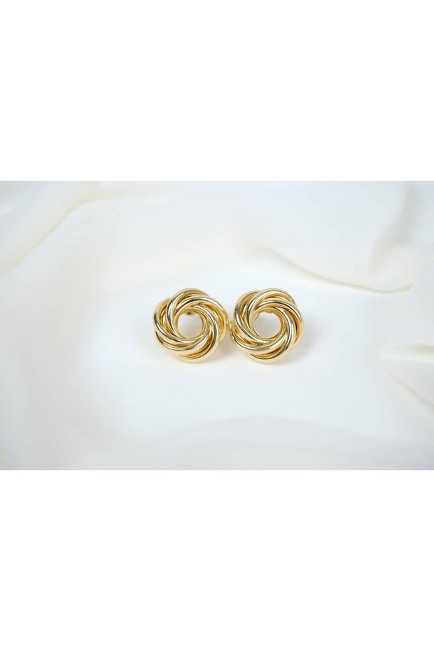 Kp352 Gold Color Textured Round Earrings (Diameter 22 mm)