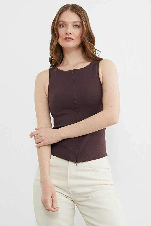 Basic Çift Fermuarlı Bluz - 7