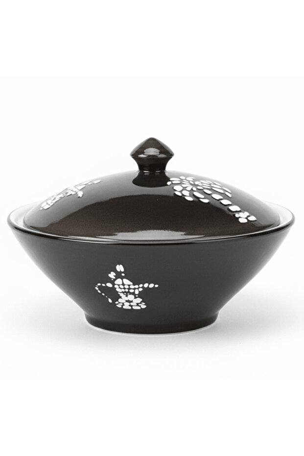 Christian Verucci 10 Inch Classic Black Ceramic Halwa Serving Bowl with Lid – Modern Dessert Dish