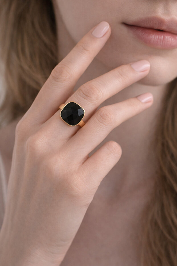 Minimal Natural Stone Square Adjustable Ring - 1