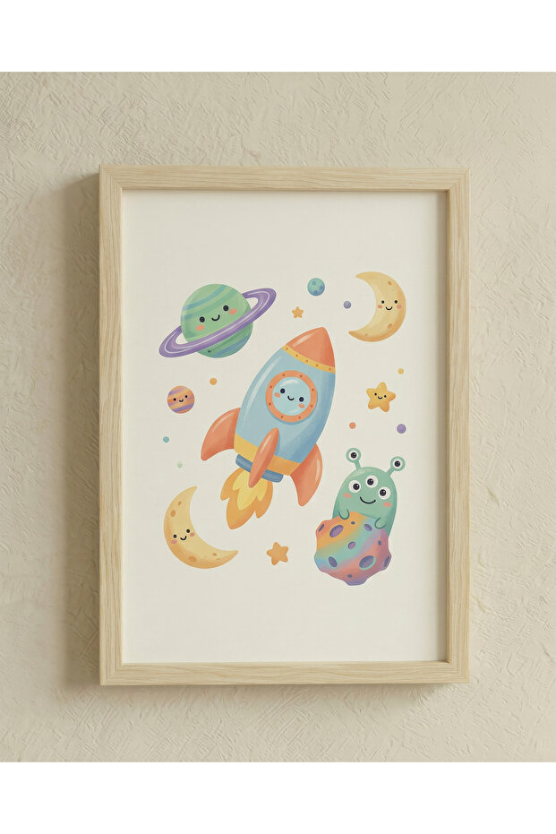 Montessori Educational Table Wooden Framed Table Baby Kids Room Wall Decoration Uv Printing - Single Table Natural Wooden Frame