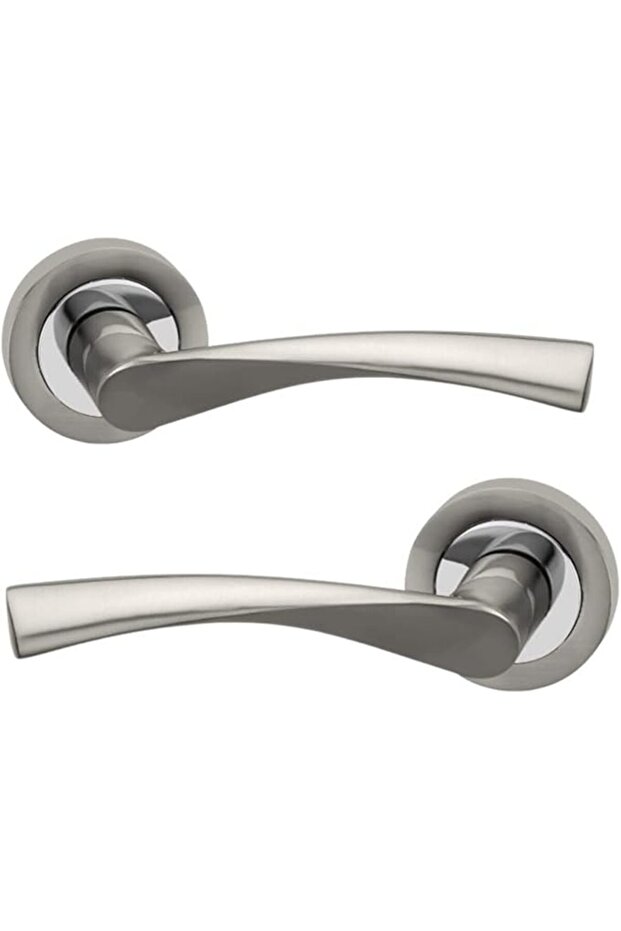 Decor Shaped Lever Door Handles on Round Rose in Dual Finish - Pair of Internal Door Handle
