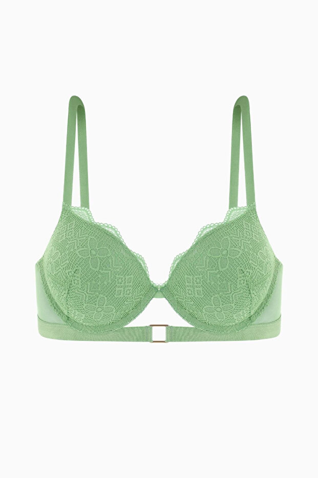 Andes Lace Bra with Metal Accessories - Extra Push Up, Padded - 2576 - Green