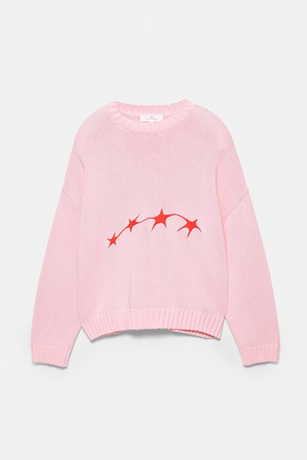 Yıldız detaylı pembe kazak - 8