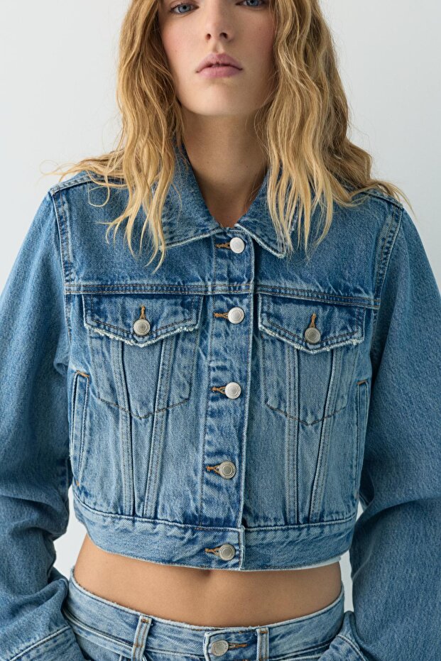 Crop denim ceket - 6