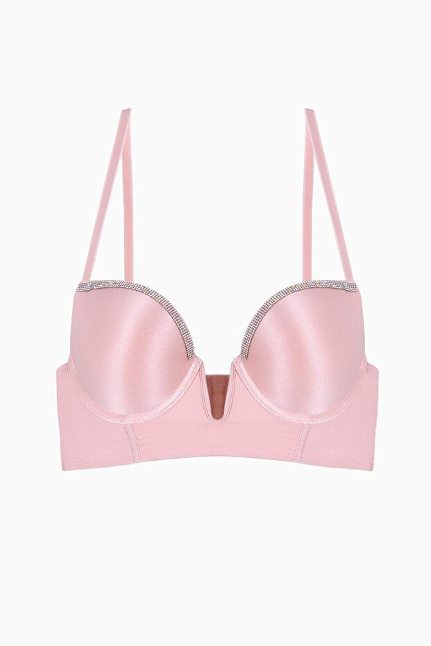 Lirio Stone Detailed Low-Cut Bustier Bra - Padded - 2574 - Pink