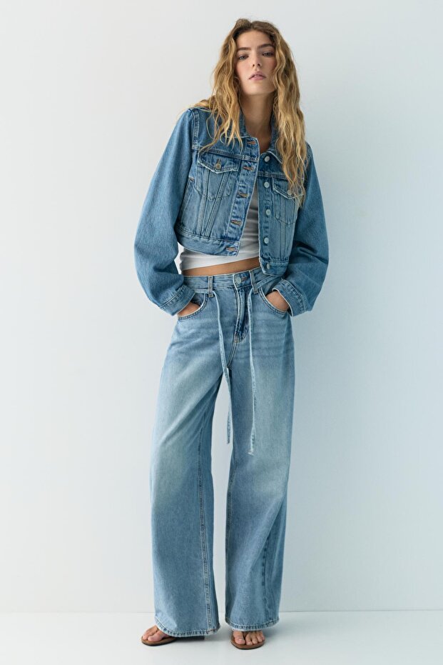 Crop denim ceket - 3