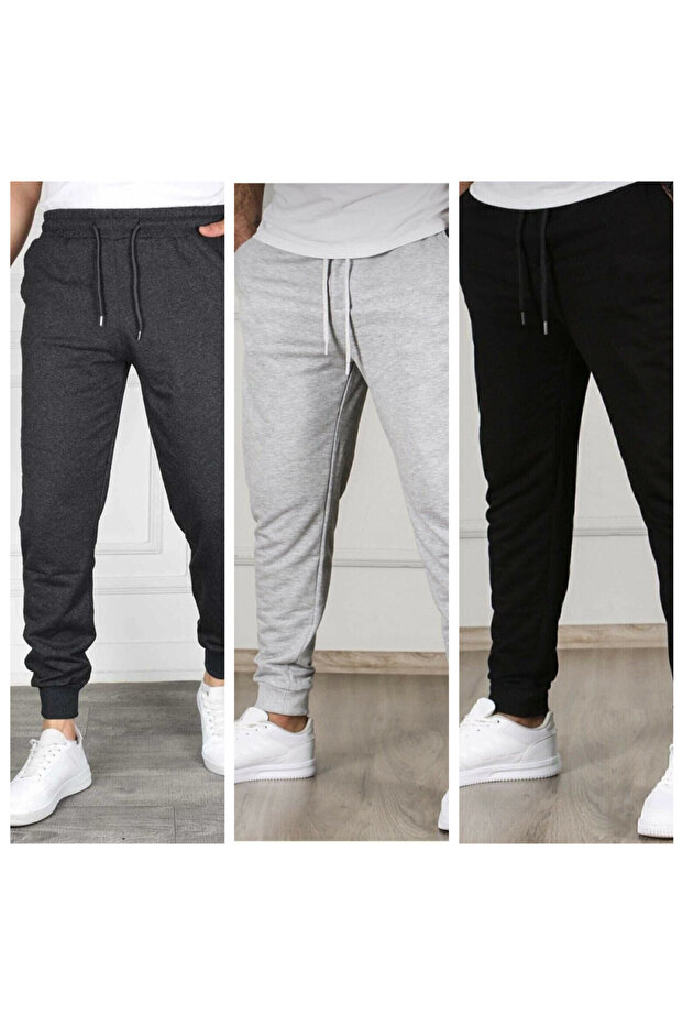 3-Piece Men's Ribbed Leg Relaxed Fit Sweatpants (Regenerated Fabric)