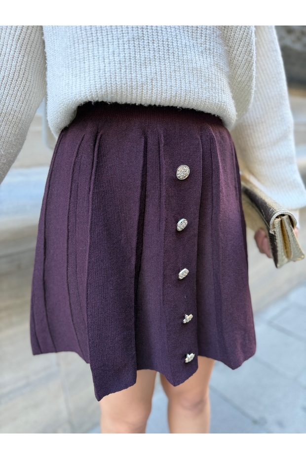 Women's high waist button detailed Pleated Knit Skirt