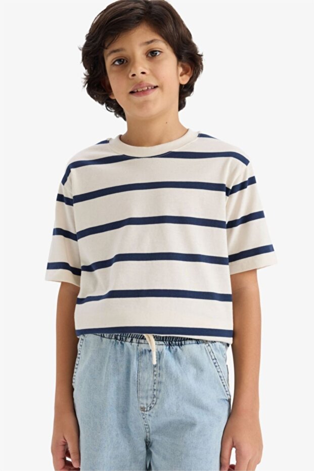 100% Cotton Striped T-Shirt for Boys D7864A826Sm