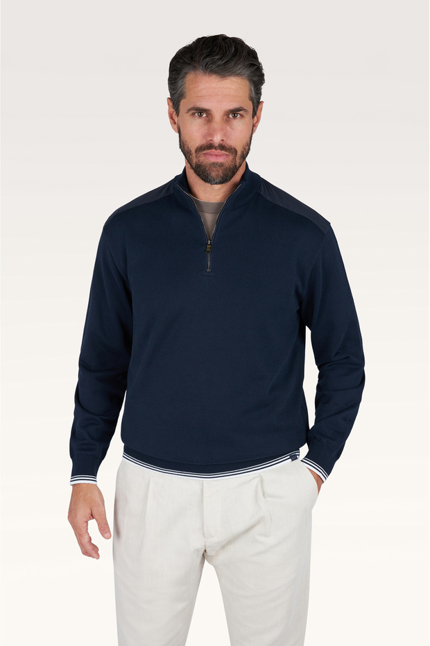Men's Woven Cotton Zipped Sweater