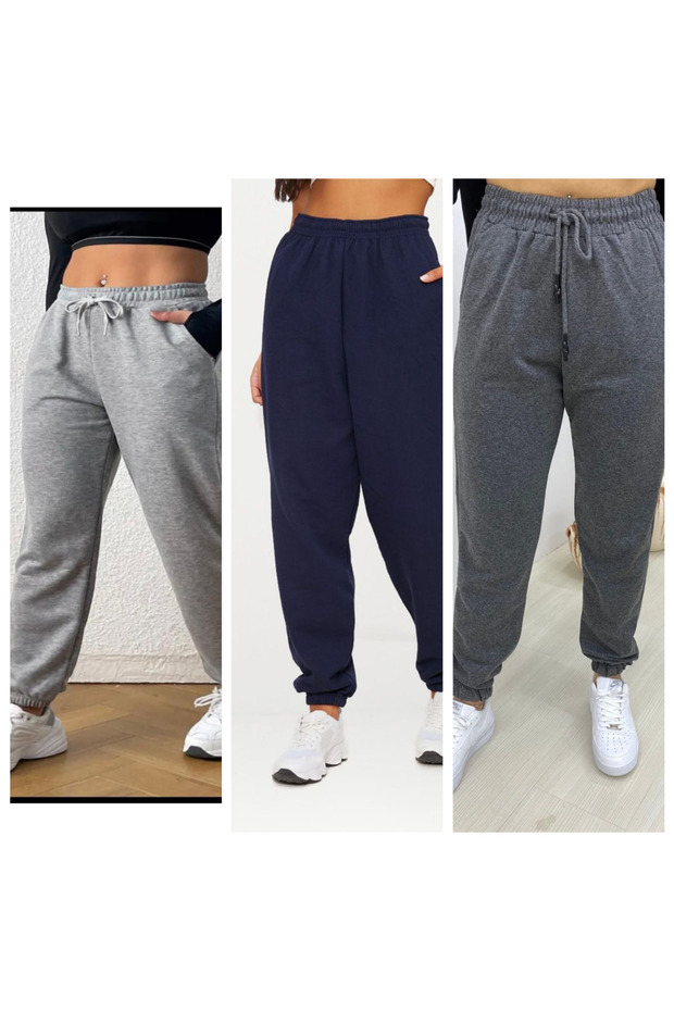 3-Piece Women's Comfortable Fit Rubber-Headed Sweatpants (Regenerated Fabric)