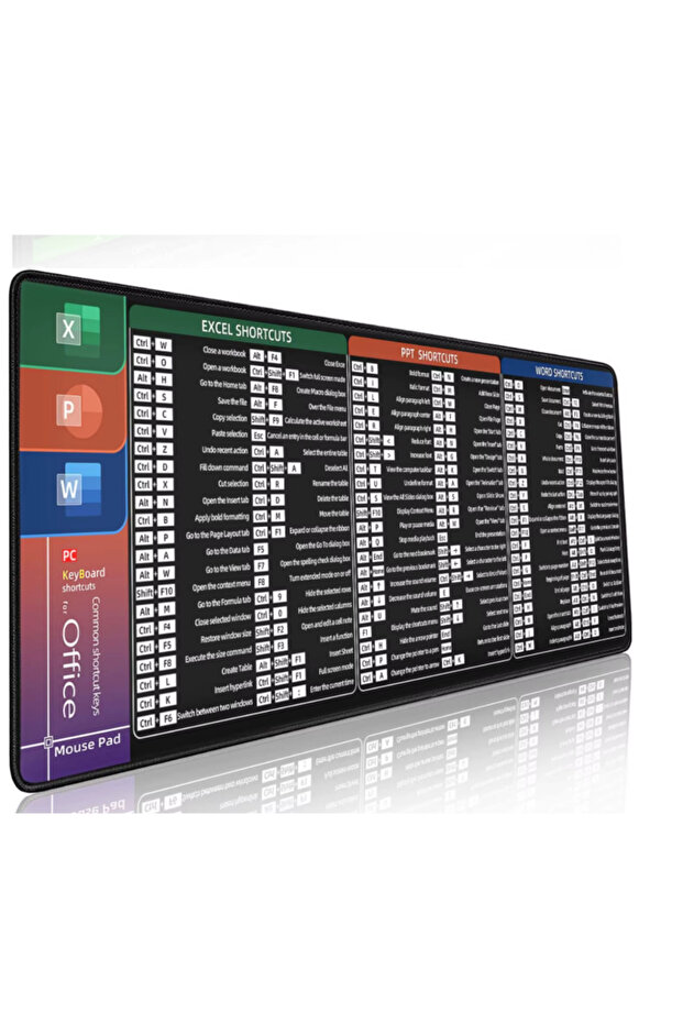 لوحة ماوس 90x40 XXL كبيرة الحجم مع اختصارات لوحة المفاتيح التركية - لوحة ماوس لبرامج Word وExcel وPowerPoint وOffice وGamin