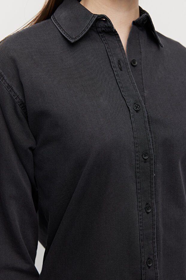 Kadın Basic Denim Gömlek - 6