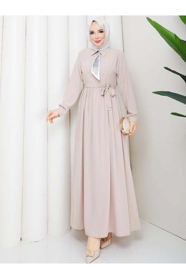 Medina Silk Hijab Dress with Scarf and Belt Rc6040