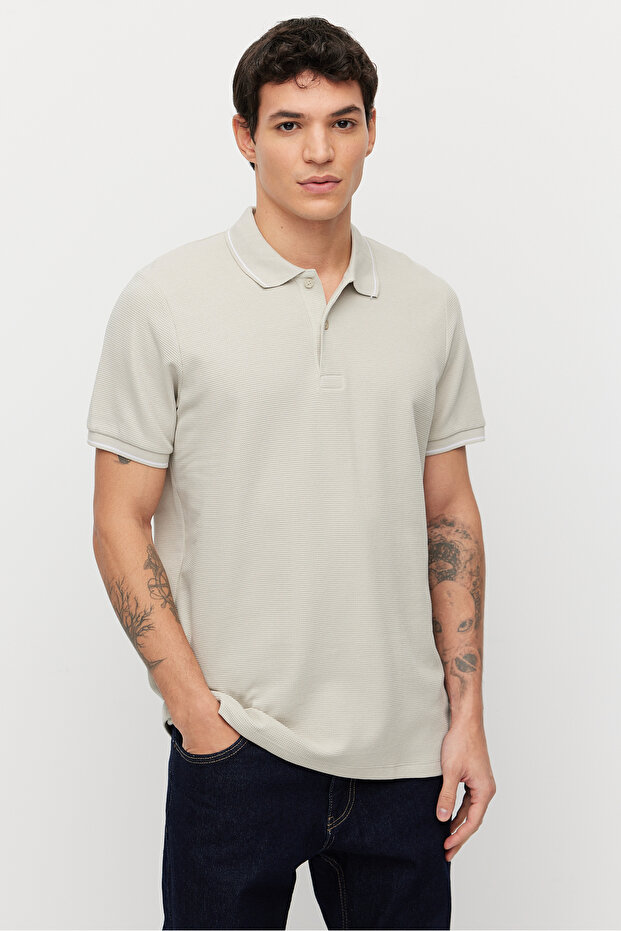 Men's Contrast Stitching Polo Neck T-Shirt