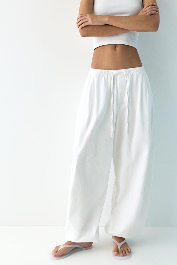 Beli lastikli şalvar pantolon - 3