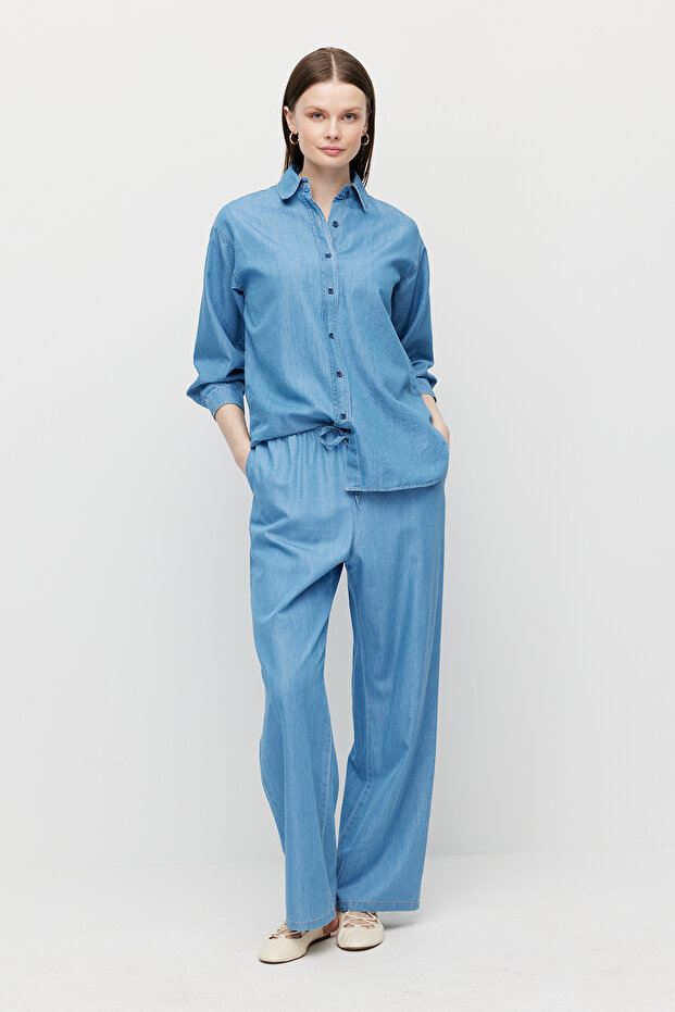 Kadın Basic Denim Gömlek - 7