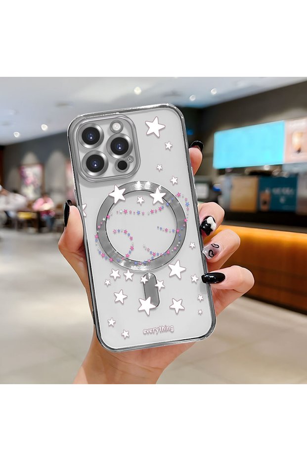 iPhone 14 Pro Max Compatible Transparent Soft Silicone Magsafe Wireless Phone Case Star Pattern