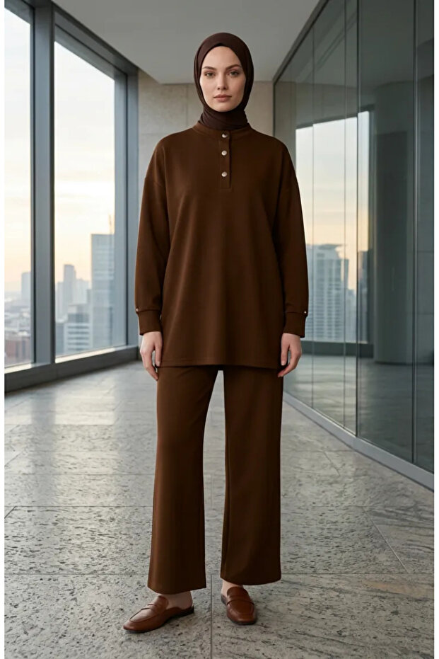 Button Detailed Tunic Trousers Double Set 2247-03 Brown
