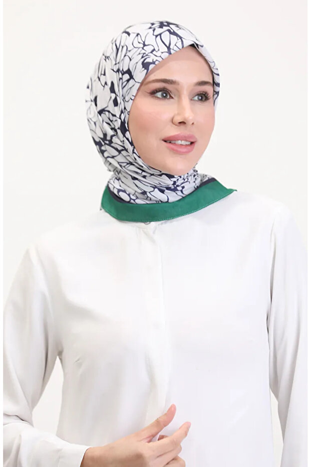 منقوش وشاح ناعم 70249-01 أخضر عشبي أزرق بحري