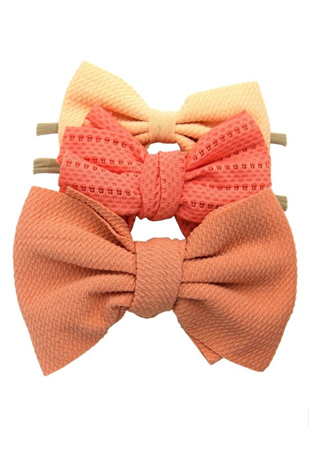 - Dana Assorted Ribbon Bow Headband for Babies - Orange, Pomelo Pink, Cream