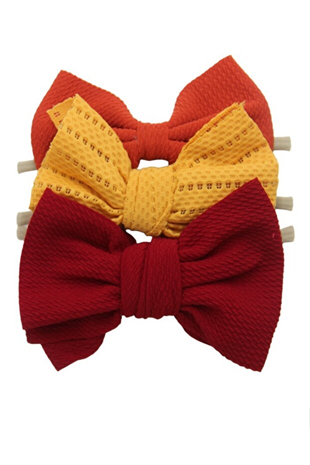 - Dana Assorted Ribbon Bow Headband for Babies - Dark Orange, Yellow, Red
