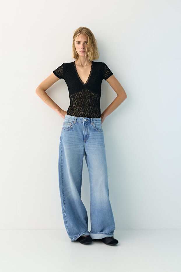 Kısa kollu dantel body - 3