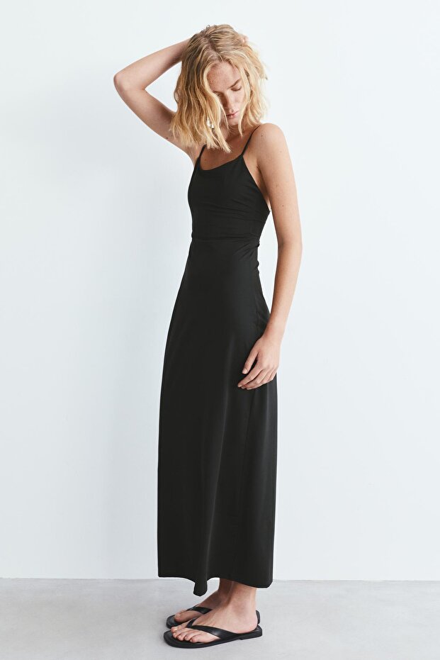 Askılı poliamid midi elbise - 2