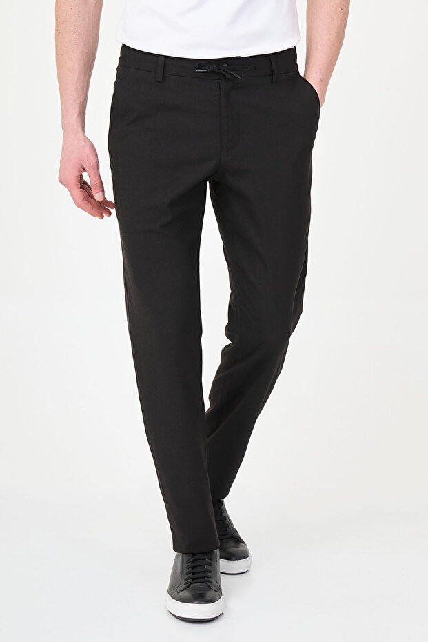Gray Slim Fit Drawstring Elastic Waist Men's Trousers Black - 38367.26Y