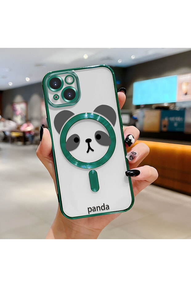 iPhone 14 Compatible Transparent Soft Silicone Magsafe Wireless Phone Case Panda Pattern