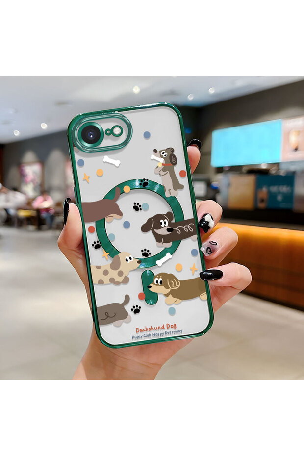 iPhone 16E Compatible Transparent Soft Silicone Magsafe Wireless Phone Case Dog Pattern
