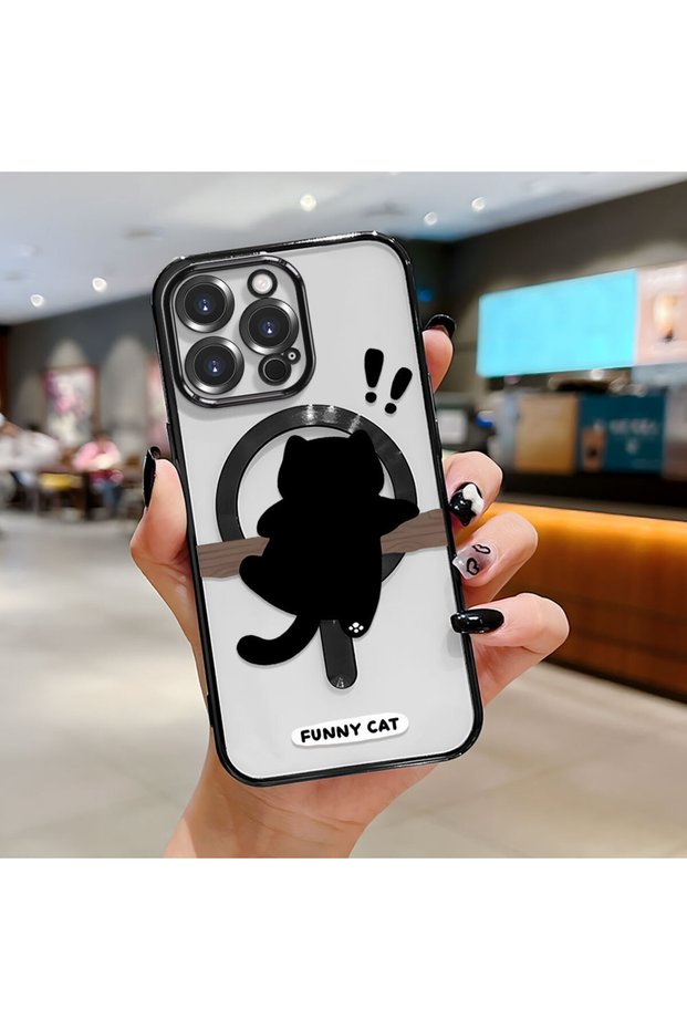 iPhone 15 Pro Max Compatible Cat Pattern Transparent Soft Silicone Magsafe Wireless Phone Case