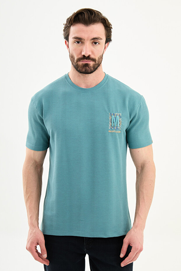 Patterned Slim Fit Embroidered Crew Neck Men's T-Shirt Çağla - 36870.26Y