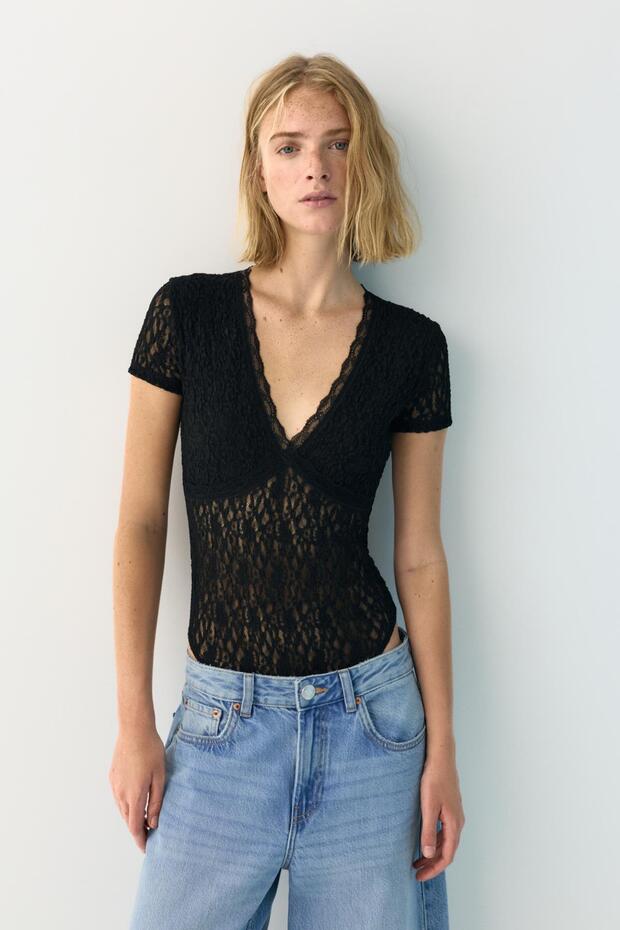 Kısa kollu dantel body - 2