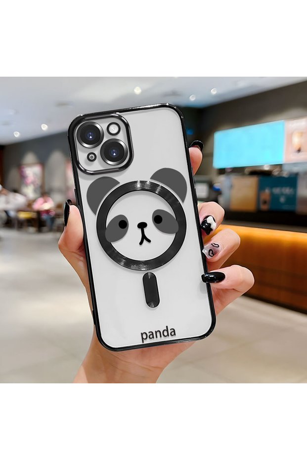 iPhone 15 Compatible Transparent Soft Silicone Magsafe Wireless Phone Case Panda Pattern