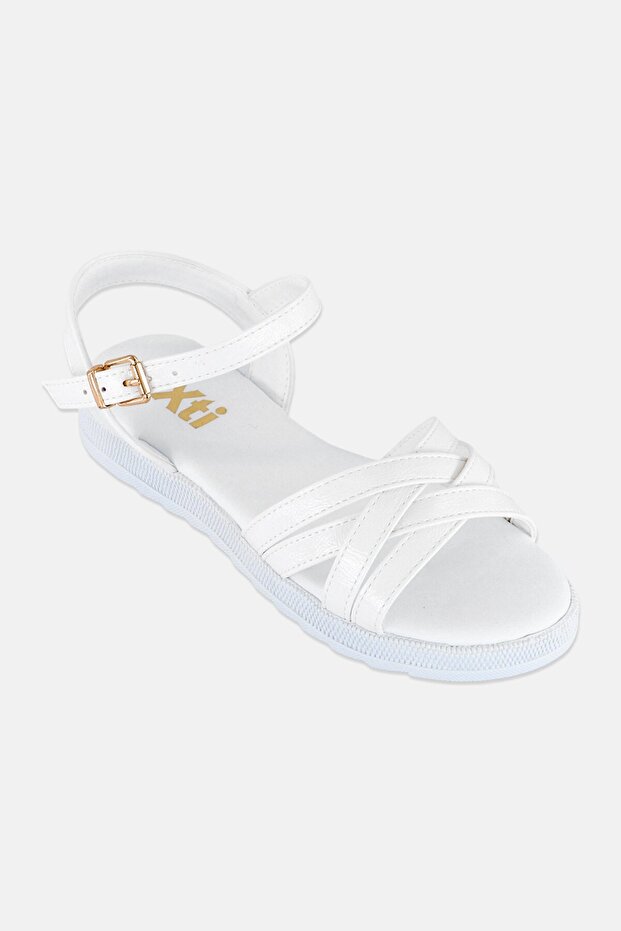 Kids Girl Leather Adjustable Buckle Sandals, White