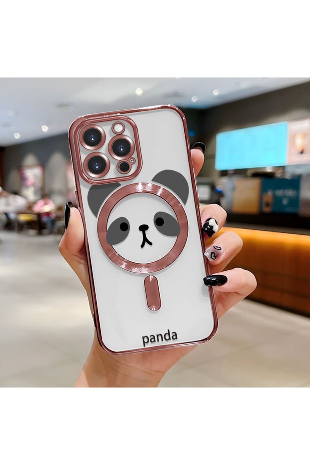 iPhone 15 Pro Max Compatible Transparent Soft Silicone Magsafe Wireless Phone Case Panda Pattern